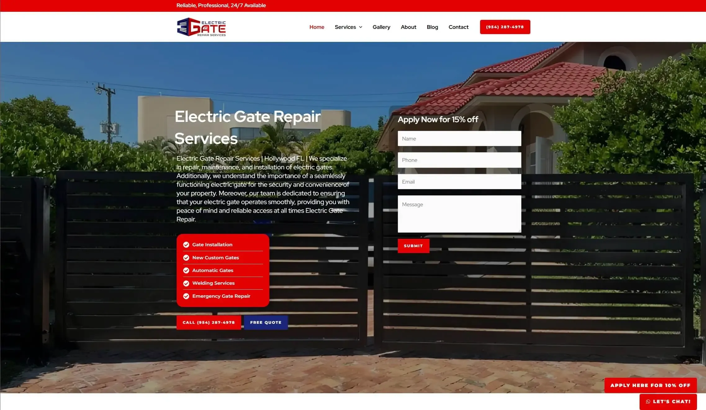 Electric Gate Services website designed by Quirk SEO