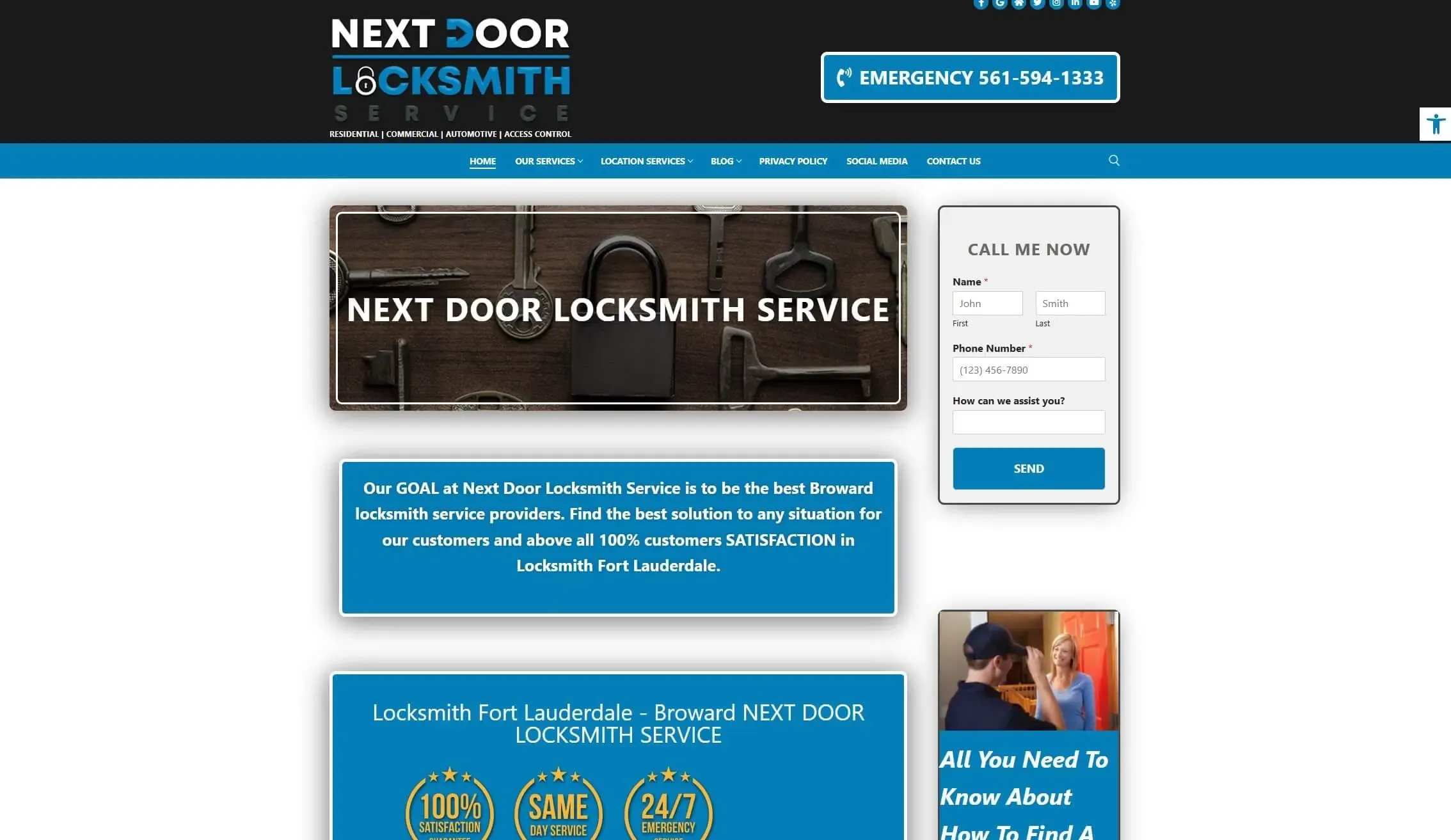 Next Door LockSmith website designed by Quirk SEO